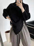 christmas outfit Dodobye Long Sleeves Loose Split-Joint Split-Side Zipper High Neck Sweater Tops