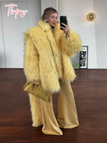 christmas outfit Dodobye 2025 Chic Yellow Warm Fluffy Faux Fur Coat With Scarf Women Fashion Long Sleeves Loose Thick Jackets Lady Thermal New Streetwear