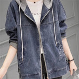 Dodobye Women's Denim Jacket 2025 New Spring Autumn Fashion Korean Long Sleeve Jeans Coat Casual Hooded Baseball Uniform Top Clothes