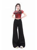 Dodobye Women Black Gothic Y2k Jeans Harajuku Aesthetic Japanese 2000s Style Baggy Denim Trousers Vintage Emo Jean Pants Trashy Clothes