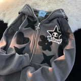 Dodobye American Vintage Embroidery zip up hoodie High Quality Jacket Women Oversized Star Print Sweatshirt Goth Harajuku Y2k Streetwear