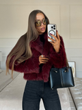 christmas outfit Dodobye Burgundy Red Chic Women's Fluffy Faux Fur Short Jacket Women Elegant Lapel Long Sleeve Plush Coat Female Warm Cropped Streetwear