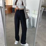 Dodobye High Waist Women Suit Pants Fall Straight Office Ladies Korean Fashion Trousers Casual Button Loose Female Black Pants New