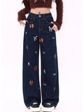 Dodobye Women's Dark Blue Y2k Baggy Jeans Harajuku 2000s Oversize Pattern Print Denim Trousers Vintage Jean Pants Trashy Clothes 2025