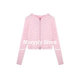 Dodobye 2025 Autumn New Pink Striped All-match Hoodie Tops Women Casual Bottoming Cardigan Sweet kawaii Long Sleeve Zipper Sweatshirts