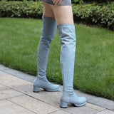 thanksgiving outfit Dodobye Women  Thigh Boots Round Toe Block Heel 5cm Platform 46 47 48 Sexy Party Female Stretch Booties