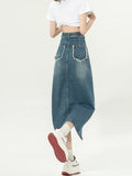 Dodobye Women's Blue A-line Denim Skirt with Slit Vintage Aesthetic Y2k Jean Skirt Harajuku Korean Long Cowboy Skirts 2000s Clothes 2025