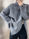 christmas outfit Dodobye Long Sleeves Loose Split-Joint Split-Side Zipper High Neck Sweater Tops