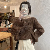 Black Friday Dodobye Sexy Hollow Out Knit Sweater Women Y2K Korean Loose Long Sleeve O Neck Pullovers Autumn Thick Warm Solid All Match Jumpers New