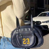 Dodobye 23 Embroidery Navy Blue Pu Leather Handbag