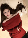 Dodobye Korean Fashion Knitted Sweater Clothing Off Shoulder Casual Slim Bodycon Pullovers Office Lady Elegant Long Sleeve Tops 2025