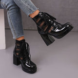 thanksgiving outfit Dodobye Fashion Women Ankel Boots Toe Block Heels Platform Lace Up Size 42 43 Leisure Daily Female Summer Booties