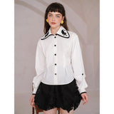 Dodobye Black Cat Embroidery Big Collar Blouse