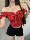 Dodobye Summer Sweet Kawaii Print Outwear Blouse Woman Basic Casual Korean Fashion T-shirt Aesthetics Hot Girls Y2k Crop Tops Female