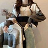 Black Friday Dodobye Retro Stripe Knit Sweater Women Fall Loose Slouchy O Neck Long Sleeve Patchwork Pullover Y2K Korean Streetwear Casual Jumpers