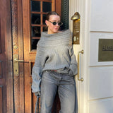 christmas outfit Dodobye Off The Shoulder Autumn Women Sweater Pullover Extended Elongated Sleeves Ultra Knitted Sweater Chic Loose Sweaters Streetwear