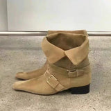 Dodobye 2025   new fashion design khaki suede leather buckle strap pointed toe boss boots punk style goth square heel women shoes