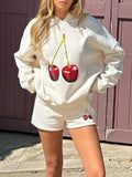 thanksgiving outfit Dodobye New Fashion Women Hoodie Long Sleeve Cherry Print Hooded Sweatshirt Pullover Fall Casual Tops Club Street Style S M L