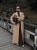 christmas outfit Dodobye Elegant Women's Lapel Woolen Long Coat With Belt Solid Single Breasted Long Sleeve Pockets Overcoat Autumn Lady Leisure Outwear