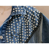 Dodobye 2025 Autumn Streetwear Denim Jacket Women Hand-studded Rivet Tassel Chain Short Jeans Jacket Loose Vintage Casual Black Coats