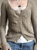 Dodobye-Button Front Cable Knit Top