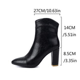 thanksgiving outfit Dodobye Classic Women Ankle Boots Pointed Toe Chunky Heels 8.5cm Big Size 45 46 47 Office Ladies Splice Dating Booties