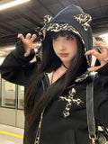 Dodobye 90s Streetwear New Leopard Print Fake Two Piece Double Zip Hoodie Streetwear Retro Harajuku Gothic Y2K Women Long Sleeve Zip Hoodie Long Sleeve