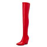 thanksgiving outfit Dodobye Thigh Boots 60cm Shaft Pointed Toe Block Heel 9.5cm Stretchy Booties Sexy Party Big Size 47 48