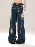 Dodobye Women's Blue Baggy Star Jeans Harajuku Aesthetic Denim Trousers Y2k Vintage Japanese 2000s Style Jean Pants Trashy Clothes 2025