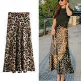 Dodobye Ladies Leopard Print Women's Midi Skirt High Waist Stylish Long Skirts For Women Fall Vintage Satin Skirt Woman Elegant Skirts