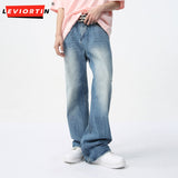 Dodobye 2025 New Fashionable Summer Wide Leg Pants Men'S Jeans Straight Barrel Washed Casual Loose Solid Color Men'S Jeans Pants S-Xl