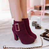 thanksgiving outfit Dodobye Elegant Women Ankle Boots Round Toe Chunky Heels 10cm Platform Belt Buckles Flock Suede Big Size 43 Bota