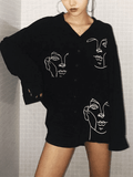 Dodobye Abstract Face Print Long Sleeve Blouse