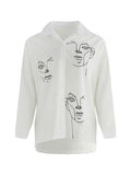 Dodobye Abstract Face Print Long Sleeve Blouse