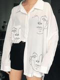 Dodobye Abstract Face Print Long Sleeve Blouse