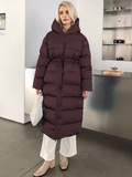 christmas outfit Dodobye 2024 Chic Solid Drawstring Hooded Quilted Cotton Coat Women Fashion Zipper Long Sleeve Thick Warm Jacket Winter New Lady Outwear