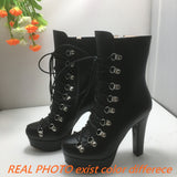 thanksgiving outfit Dodobye 2024 Fashion Women Boots Round Toe Block High Heels 12cm Platform Lace Up 48 49 50 Sexy Party Bota