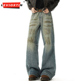 Dodobye American Vintage Distressed Dirty Denim Jeans High Street Loose Fit Street Style Workwear Jeans For Men And Women