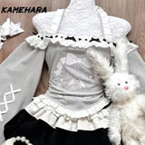 Dodobye E-girl Gothic Uniform Patchwork Lace Bow Tops High Waisted Checkered Cake Skirts Shibuya Street Two-piece Sets Платье