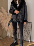 christmas outfit Dodobye Fur Faux Leather Lapel Women Jacket Coat Loose Long Sleeve Thick Warm Coats Vintage Lambswool Female Locomotive Tops