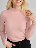 christmas outfit Dodobye Long Sleeves Skinny Solid Color Split-Joint High Neck Sweater Tops