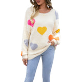 thanksgiving outfit Dodobye Valentine s Day Women Fuzzy Knit Sweater Long Sleeve Round Neck Heart Print Warm Pullover Sweater Fall Winter