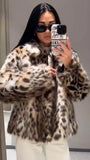 christmas outfit Dodobye New Fashion Leopard Printed Warm Faux Fur Coat Chic Lapel Long Sleeve Women's Fluffy Furry Jacket Thick Lady Chic Outerwear 2024