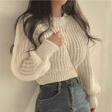 Black Friday Dodobye Zoki Autumn Knit Short Sweaters Fashion Sexy Hollow Out Long Sleeve O Neck Solid Pullover Loose Korean All Match Crop Jumper New