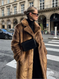 christmas outfit Dodobye 2024 Brown Chic Women's Fluffy Faux Fur Long Coat Fashion Thicken Warm Lapel Full Sleeve Overcoat Lady Winter Plush Streetwear