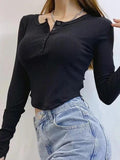 Dodobye-Asymmetric Button Front Knit Crop Top