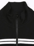 Dodobye-Contrast Color Splice Zipper Collar Neck Long Sleeve Knit