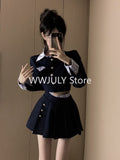 Dodobye 20024 New Uniform College Style Fashion Blazer Set Patchwork Elegant Crop Tops + Slim Sweet Y2k Mini Skirt Korean Suit Woman