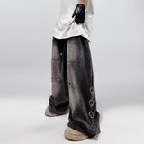 Dodobye 90s Streetwear American Style Oversized Pocket Retro Baggy Jeans Men Y2k Hip Hop Punk Wide Leg Straight Overalls Black Denim Pants Streetwear