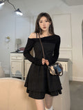 Dodobye 2025 Spring Office Lady 2 Piece Dress Sets Women Casual Slim Cropped Tops + Outwear Sweet Elegant Strap Dress Korean Fashion